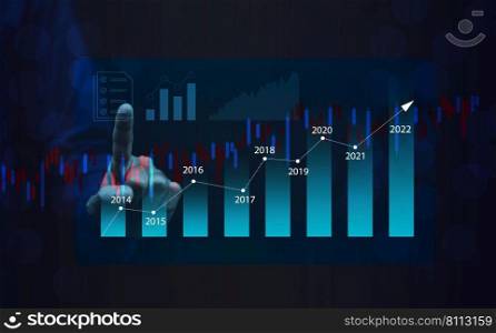 Businessman trader or investor holding digital graph on technology visual screen for trading online stock market forex or stock exchange