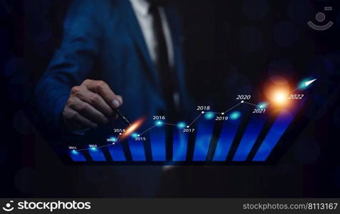 Businessman Trader touching on visual screen for investment or trading online technology invest and stock market forex and then stock exchange