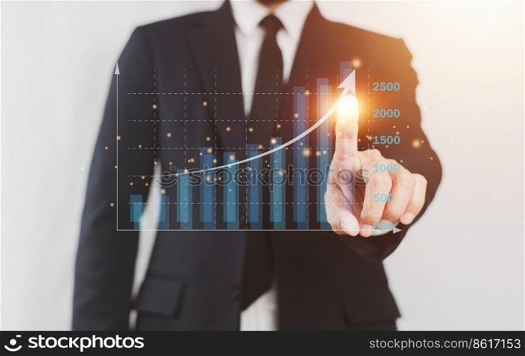 Businessman trading stock market on visual screen digital chart data analysis , Trader
