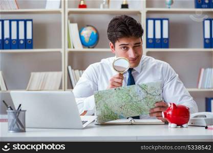 Businessman traveling agent working in the office