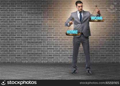 Businessman trying to find balance between home and work