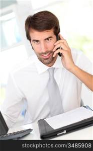 Businessman using cellphone in office