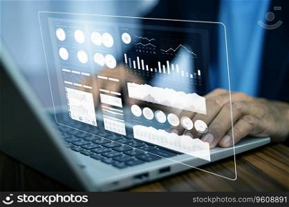 Businessman using computer for DMS documents management and ERP software for Document system management. Automation software to archiving and efficiently manage and information files. AI management