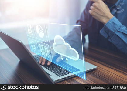 Businessman using computer login Cloud computing concept and Cloud computing security
