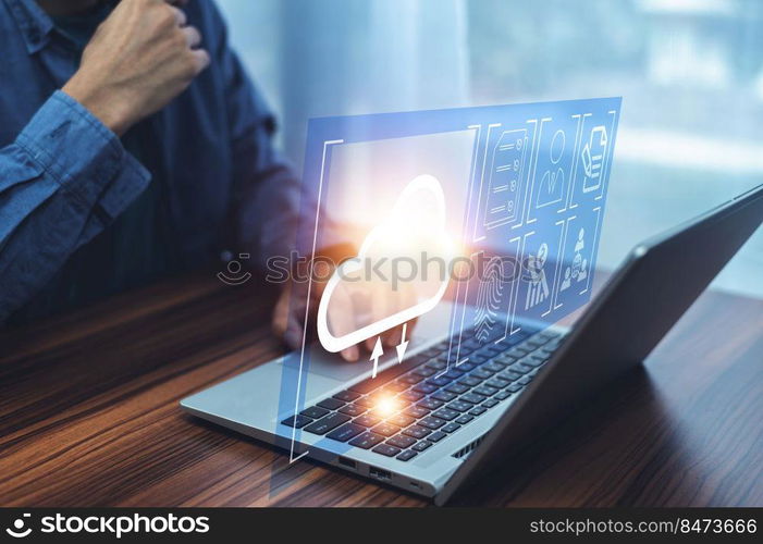 Businessman using computer login Cloud computing concept and Cloud computing security