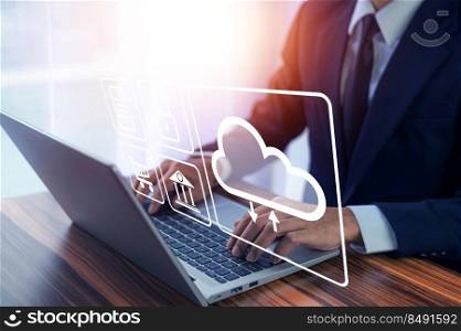 Businessman using computer login Cloud computing concept and Cloud computing security