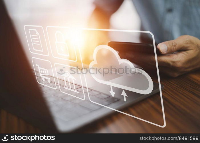 Businessman using computer login Cloud computing concept and Cloud computing security