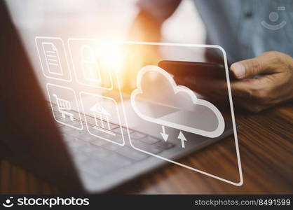 Businessman using computer login Cloud computing concept and Cloud computing security