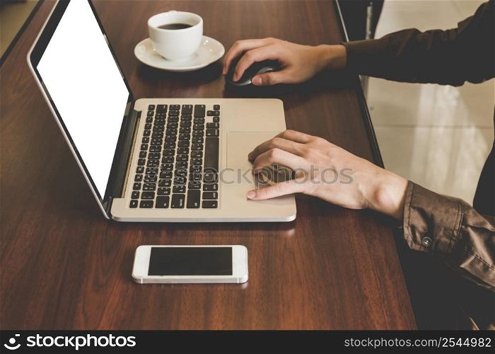 Businessman using laptop on table. Creative Business Startup Idea.