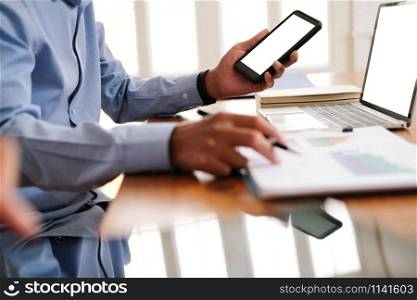businessman using mobile phone. startup man working at workplace. male entrepreneur with smart phone.