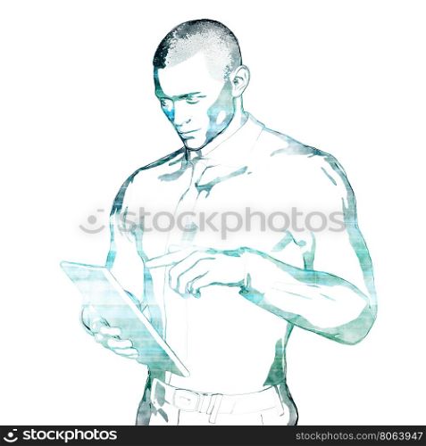 Businessman Using Tablet as a Business Technology Concept. Businessman Using Tablet