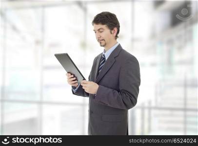 businessman using touch pad of tablet pc, at the office. tablet pc