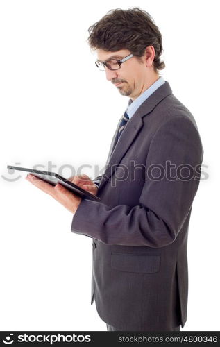 businessman using touch pad of tablet pc, isolated