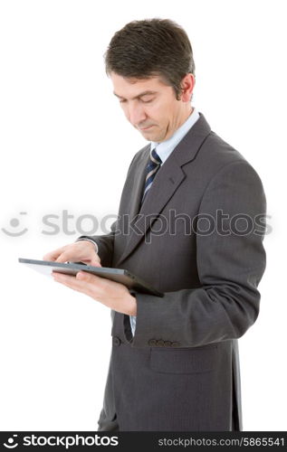 businessman using touch pad of tablet pc, isolated