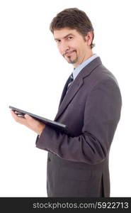 businessman using touch pad of tablet pc, isolated