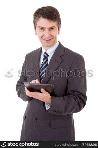 businessman using touch pad of tablet pc, isolated