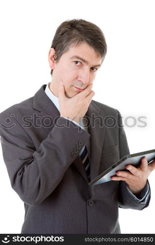 businessman using touch pad of tablet pc, isolated