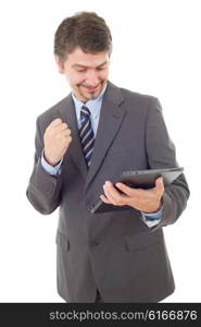 businessman using touch pad of tablet pc, isolated