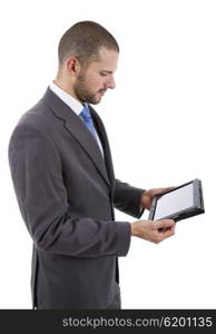 businessman using touch pad of tablet pc, isolated