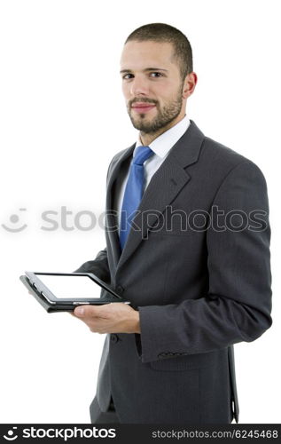 businessman using touch pad of tablet pc, isolated