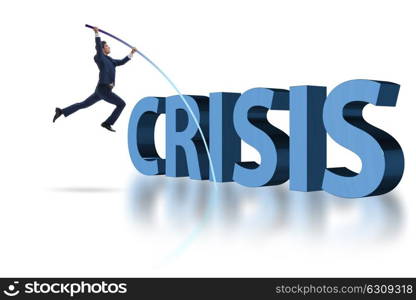 Businessman vault jumping over crisis