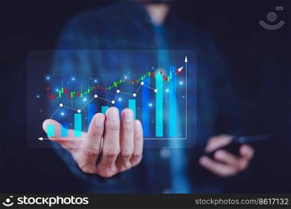 Businessman visual screen digital trading online stock market and Investment in forex exchange crypto