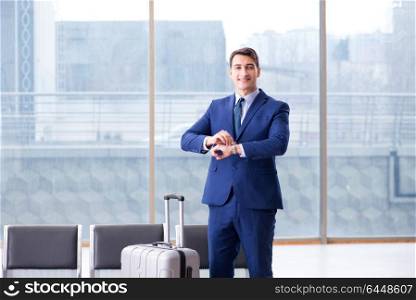Businessman waiting at the airport for his plane in business class. Businessman waiting at the airport for his plane in business cla