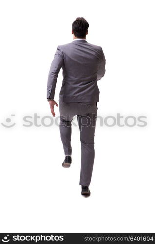 Businessman walking away isolated on white background