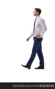 Businessman walking standing side view isolated on white backgro. Businessman walking standing side view isolated on white background