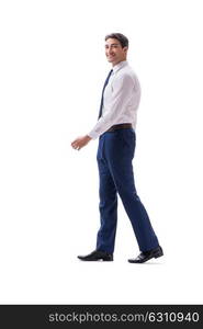 Businessman walking standing side view isolated on white backgro. Businessman walking standing side view isolated on white background