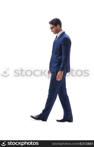 Businessman walking standing side view isolated on white backgro. Businessman walking standing side view isolated on white background