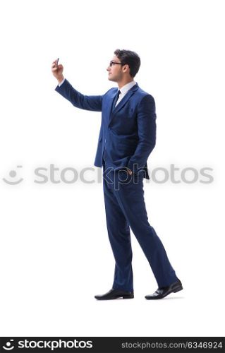 Businessman walking standing side view isolated on white backgro. Businessman walking standing side view isolated on white background