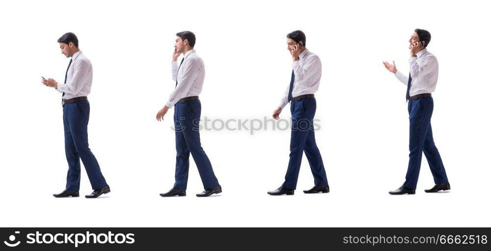 Businessman walking standing side view isolated on white background. Businessman walking standing side view isolated on white backgro