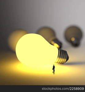 businessman walking to growing lightbulb 3d idea diagram as success concept