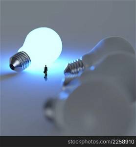 businessman walking to growing lightbulb 3d idea diagram as success concept