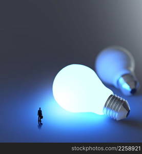 businessman walking to growing lightbulb 3d idea diagram as success concept