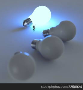 businessman walking to growing lightbulb 3d idea diagram as success concept