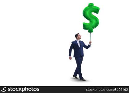 Businessman walking with inflatable dollar sign
