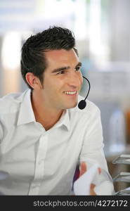 Businessman wearing a headset