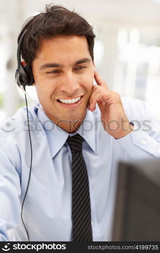 Businessman wearing headset