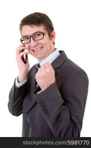 businessman winning on the phone, isolated