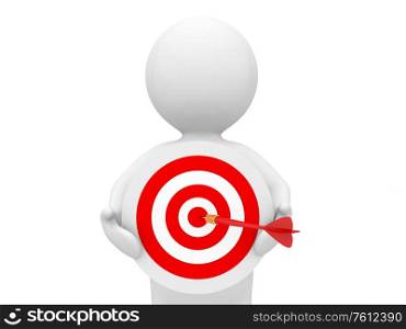 Businessman with a target on a white background. 3d render illustration.. Businessman with a target on a white background.