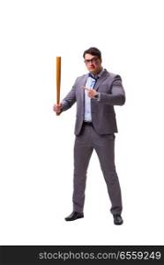 Businessman with baseball bat isolated on white