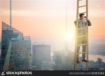 Businessman with binoculars looking into future