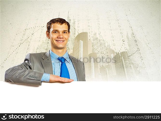 Businessman with blank banner