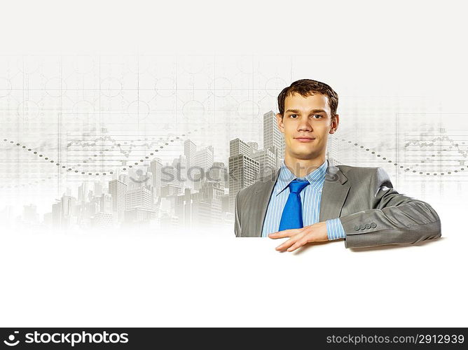 Businessman with blank banner