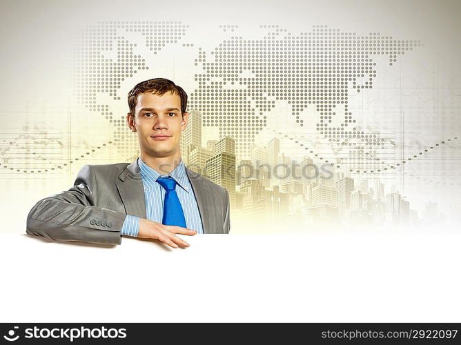 Businessman with blank banner