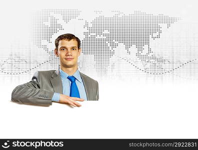 Businessman with blank banner