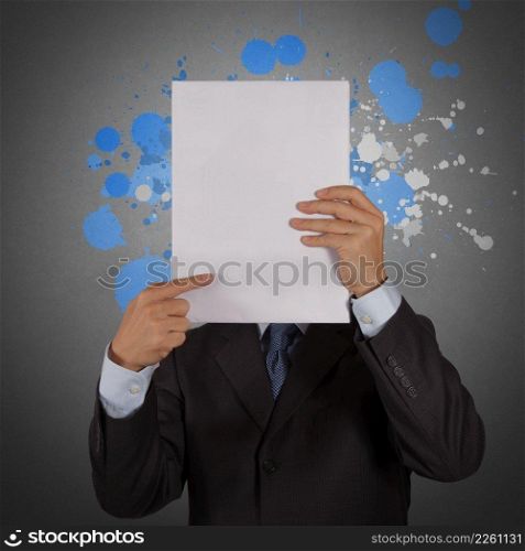 businessman with blank book and splash colors choice as concept