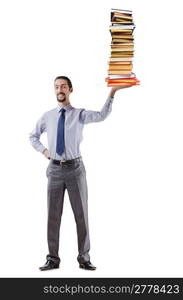 Businessman with books on white